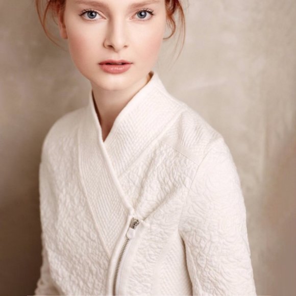 Anthropologie Moth Birte Textured White Moto Jacket, M - Picture 3 of 9